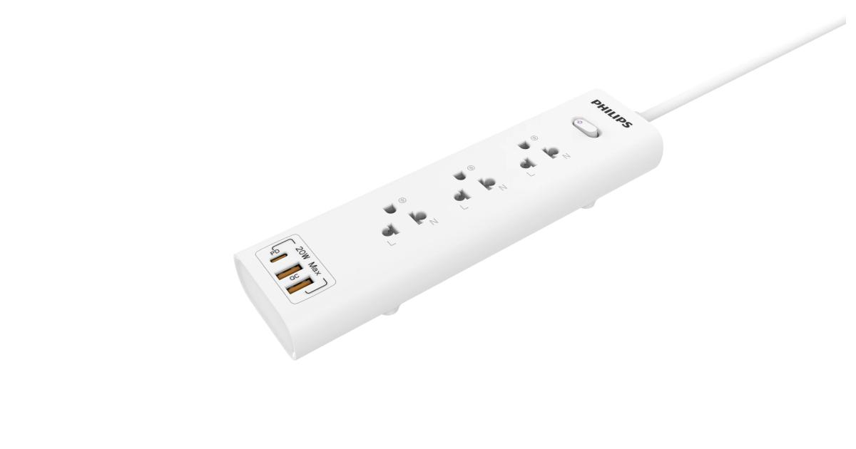 Philips Power Strip 3AC Outlet 1USB-C, 2USB 2m with Overload Protection Philips Power Strip 3AC Outlet 1USB-C, 2USB 2m with Overload Protection